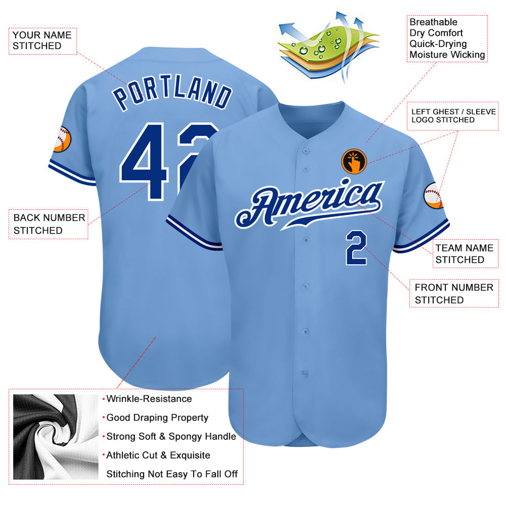 Custom Light Blue Royal-White Authentic Baseball Jersey - Sky-Custom
