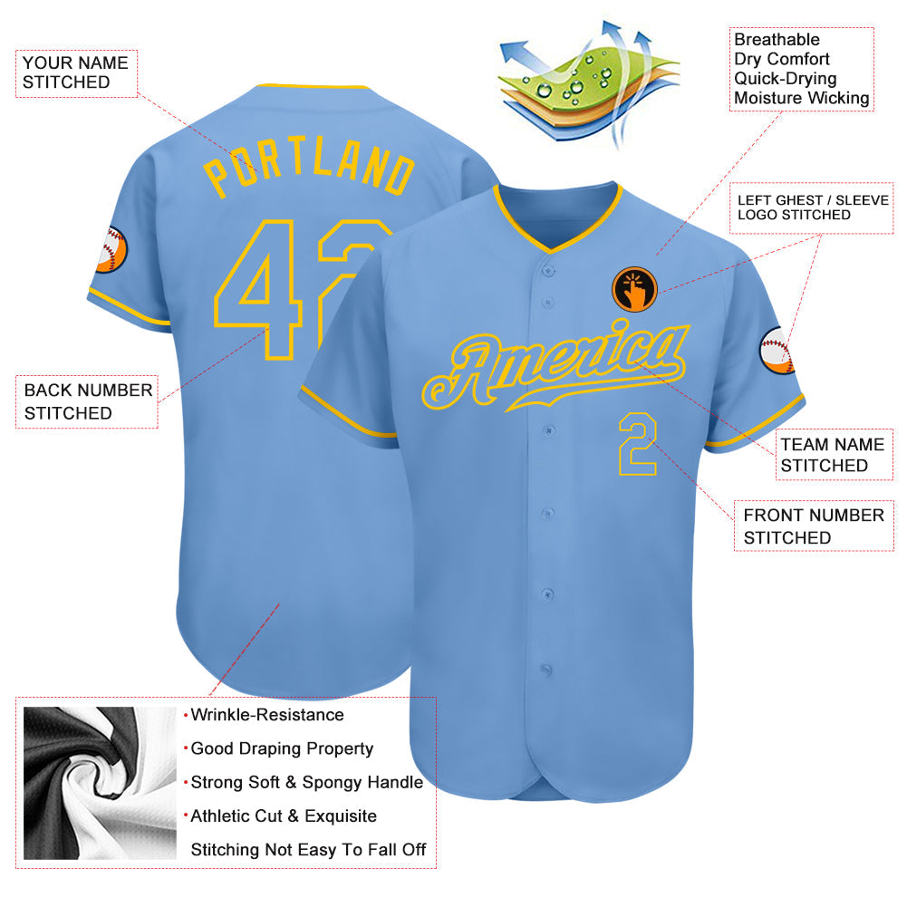 Custom Light Blue Light Blue-Gold Authentic Baseball Jersey - Sky-Custom
