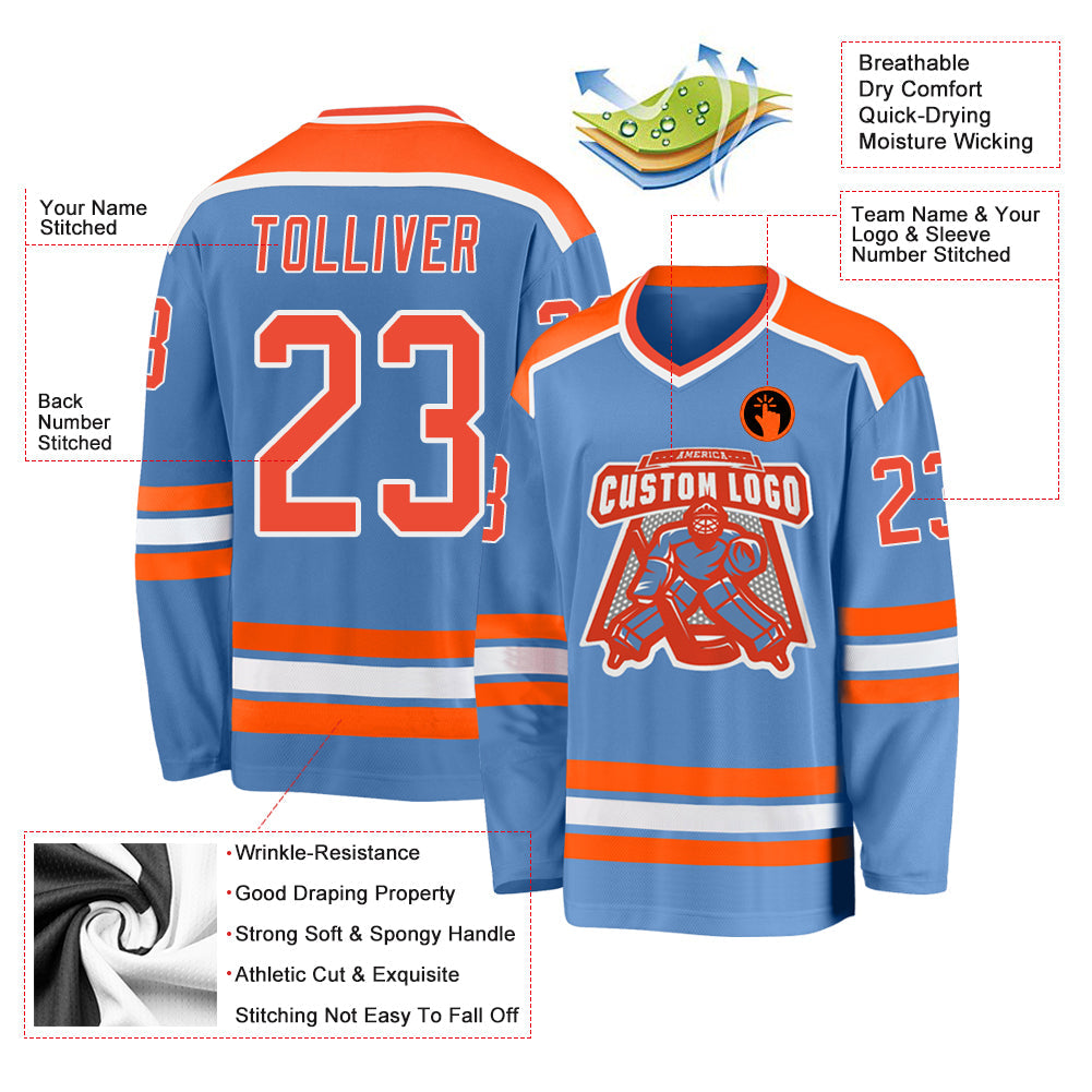 Custom Light Blue Orange-White Hockey Jersey - Sky-Custom