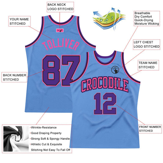Custom Light Blue Purple Black-Pink Authentic Throwback Basketball Jersey - Sky-Custom