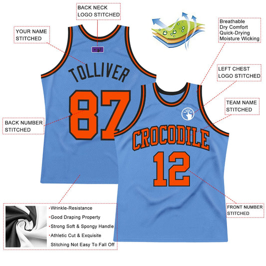 Custom Light Blue Orange-Black Authentic Throwback Basketball Jersey - Sky-Custom