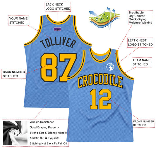 Custom Light Blue Gold-Black Authentic Throwback Basketball Jersey - Sky-Custom