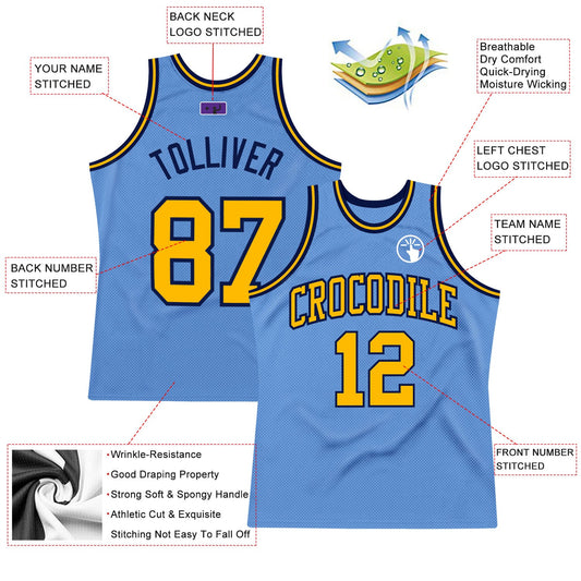 Custom Light Blue Gold-Navy Authentic Throwback Basketball Jersey - Sky-Custom