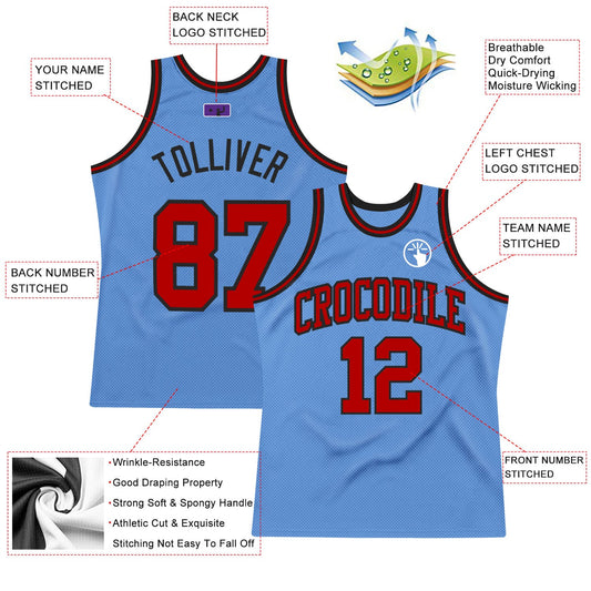 Custom Light Blue Red-Black Authentic Throwback Basketball Jersey - Sky-Custom