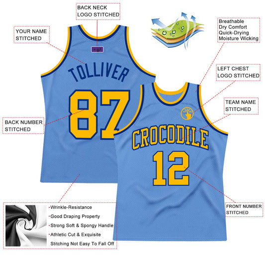 Custom Light Blue Gold-Royal Authentic Throwback Basketball Jersey - Sky-Custom