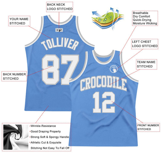 Custom Light Blue White-Gray Authentic Throwback Basketball Jersey - Sky-Custom