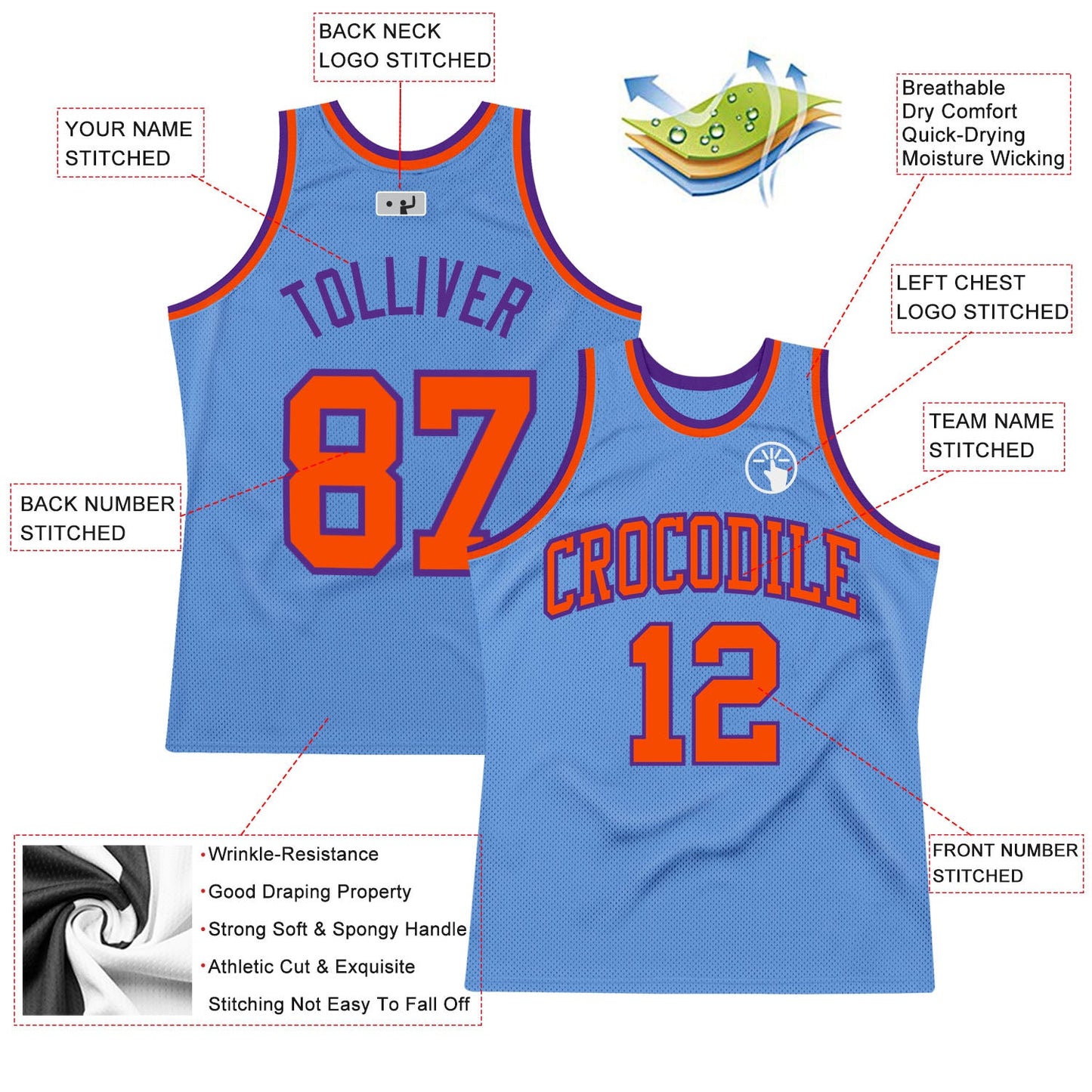 Custom Light Blue Orange-Purple Authentic Throwback Basketball Jersey - Sky-Custom