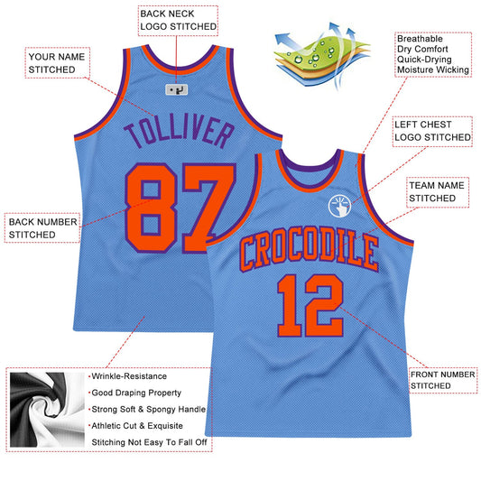 Custom Light Blue Orange-Purple Authentic Throwback Basketball Jersey - Sky-Custom