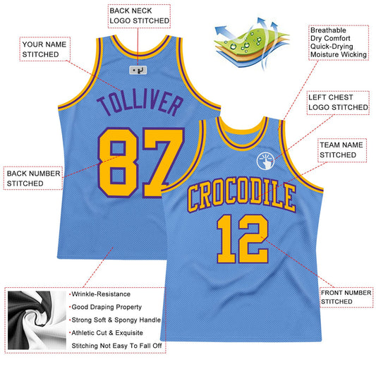 Custom Light Blue Gold-Purple Authentic Throwback Basketball Jersey - Sky-Custom