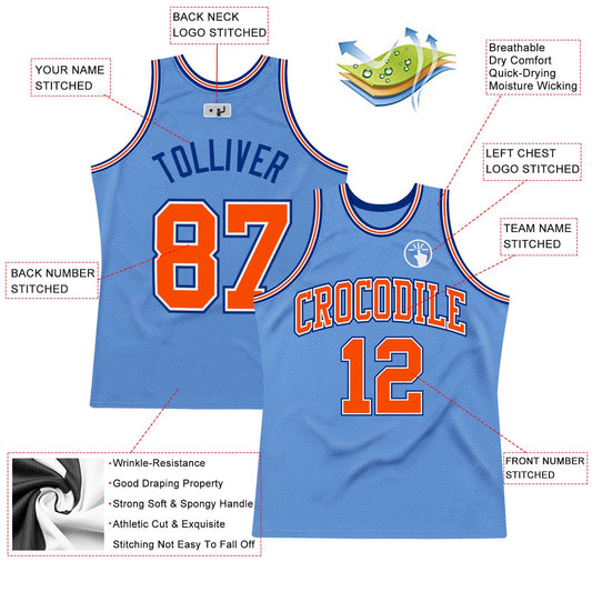 Custom Light Blue Orange-Royal Authentic Throwback Basketball Jersey - Sky-Custom