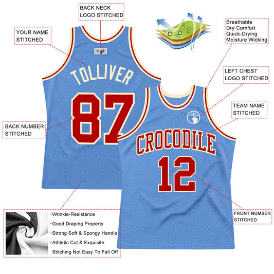 Custom Light Blue Red-Cream Authentic Throwback Basketball Jersey - Sky-Custom
