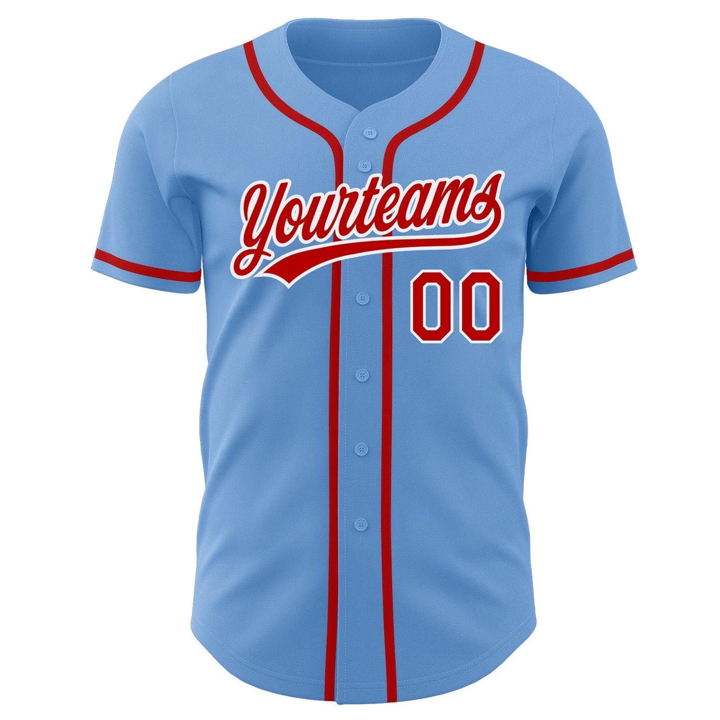 Custom Light Blue Red-White Authentic Baseball Jersey - Sky-Custom
