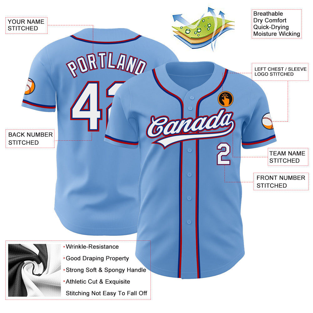 Custom Light Blue White Royal-Red Authentic Baseball Jersey - Sky-Custom