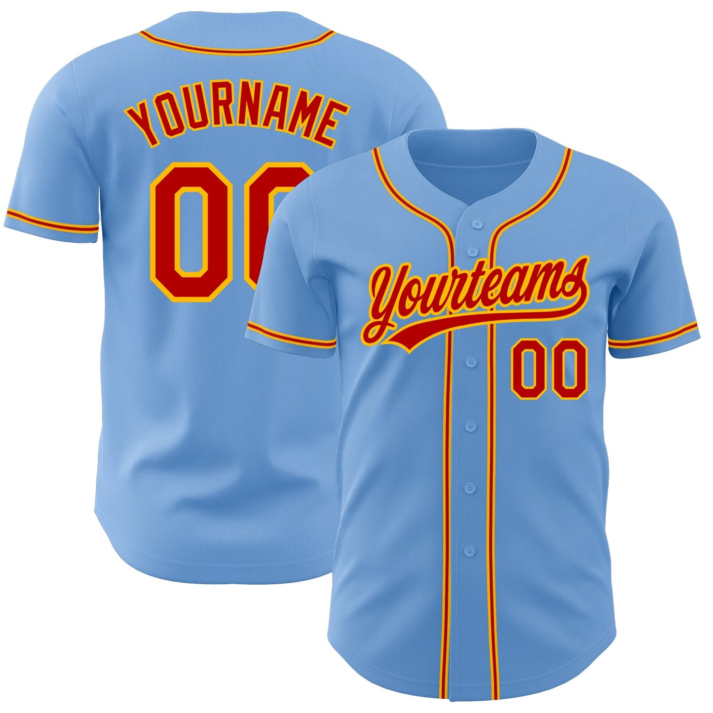 Custom Light Blue Red-Gold Authentic Baseball Jersey - Sky-Custom