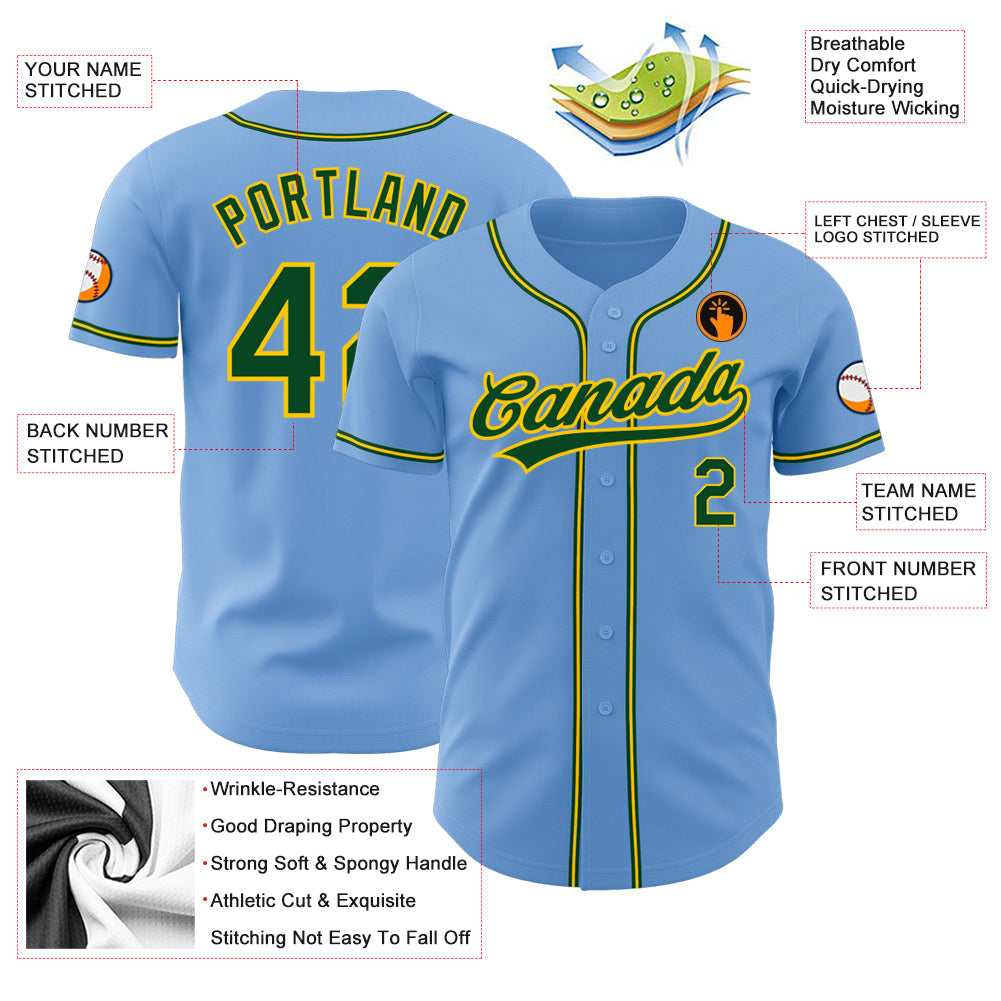 Custom Light Blue Green-Gold Authentic Baseball Jersey - Sky-Custom