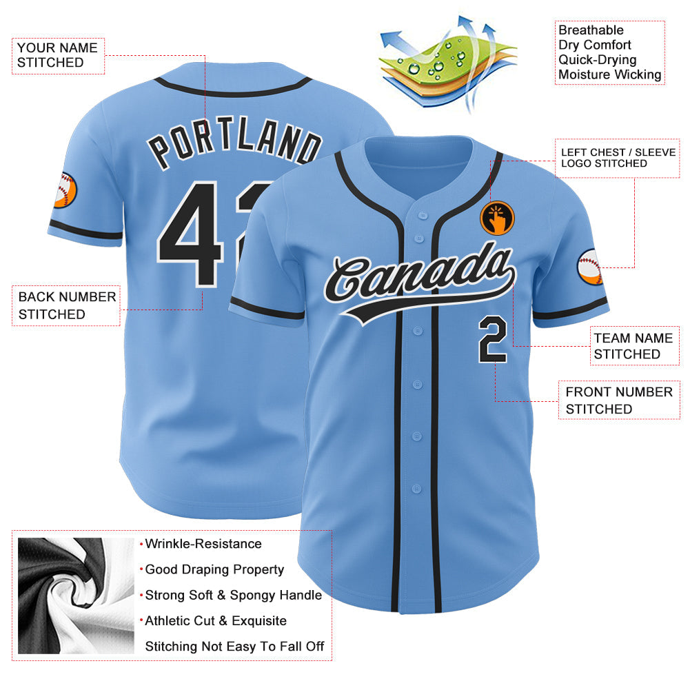 Custom Light Blue Black-White Authentic Baseball Jersey - Sky-Custom