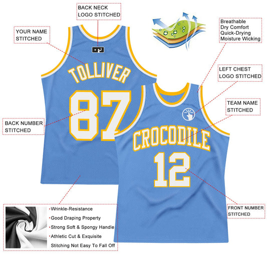 Custom Light Blue White-Gold Authentic Throwback Basketball Jersey - Sky-Custom