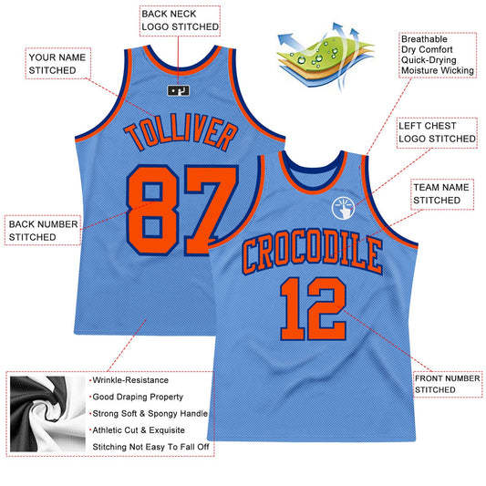 Custom Light Blue Orange-Royal Authentic Throwback Basketball Jersey - Sky-Custom