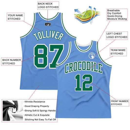 Custom Light Blue Kelly Green-White Authentic Throwback Basketball Jersey - Sky-Custom