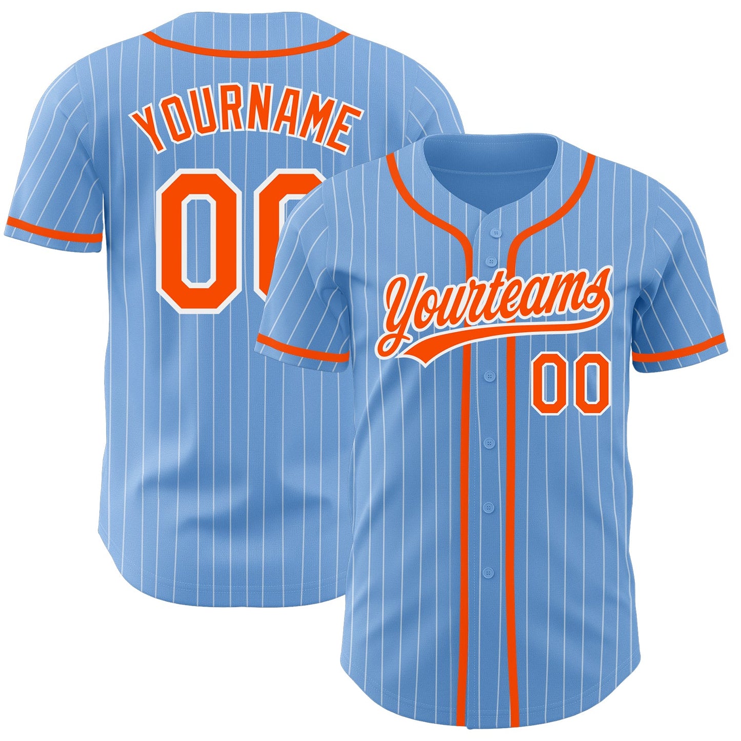 Custom Light Blue White Pinstripe Orange Authentic Baseball Jersey - Sky-Custom