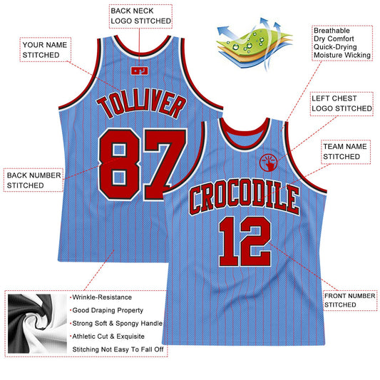 Custom Light Blue Red Pinstripe Red-Black Authentic Basketball Jersey - Sky-Custom