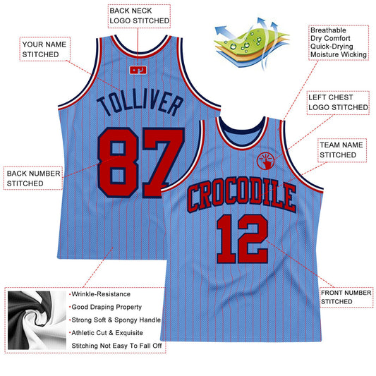 Custom Light Blue Red Pinstripe Red-Navy Authentic Basketball Jersey - Sky-Custom