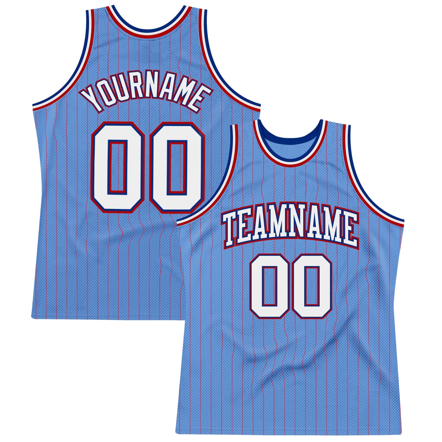 Custom Light Blue Red Pinstripe White-Royal Authentic Basketball Jersey - Sky-Custom