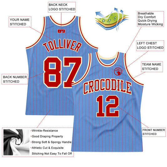 Custom Light Blue Red Pinstripe Red-Cream Authentic Basketball Jersey - Sky-Custom
