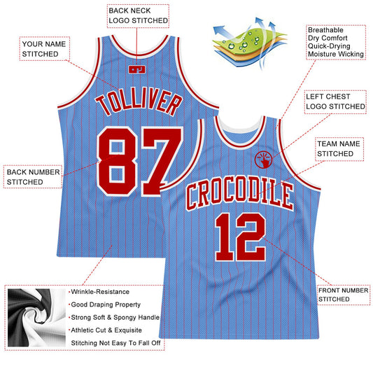 Custom Light Blue Red Pinstripe Red-White Authentic Basketball Jersey - Sky-Custom