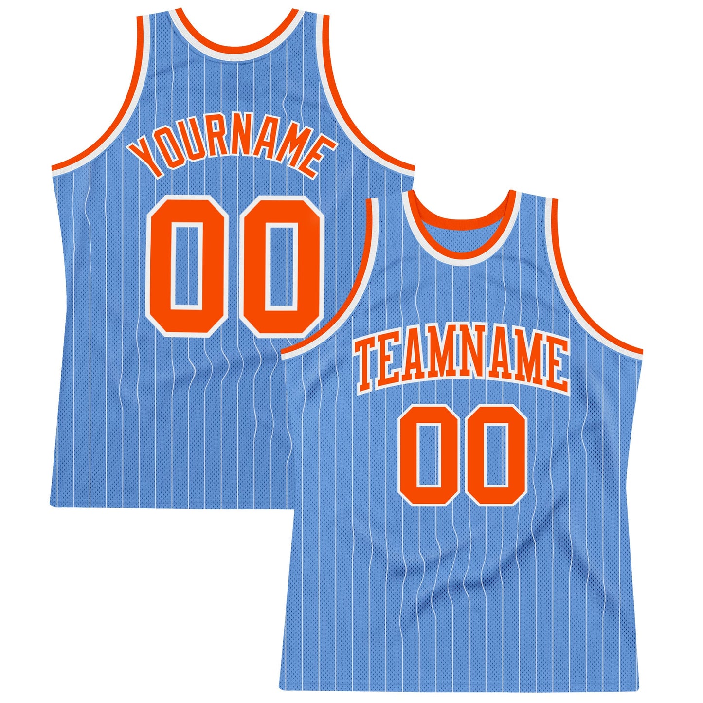 Custom Light Blue White Pinstripe Orange Authentic Basketball Jersey - Sky-Custom