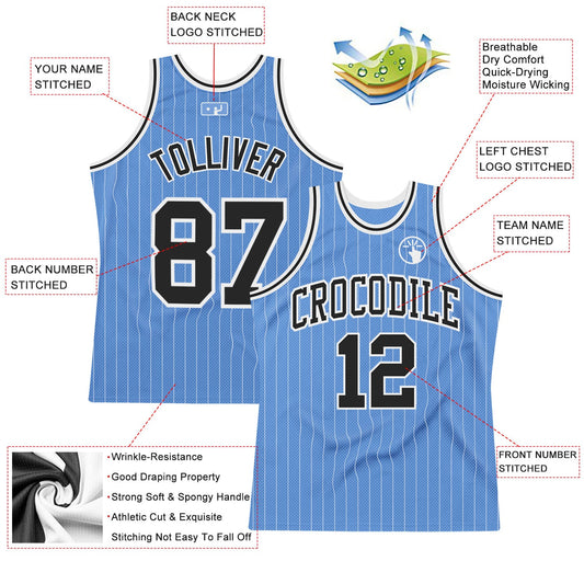Custom Light Blue White Pinstripe Black Authentic Basketball Jersey - Sky-Custom