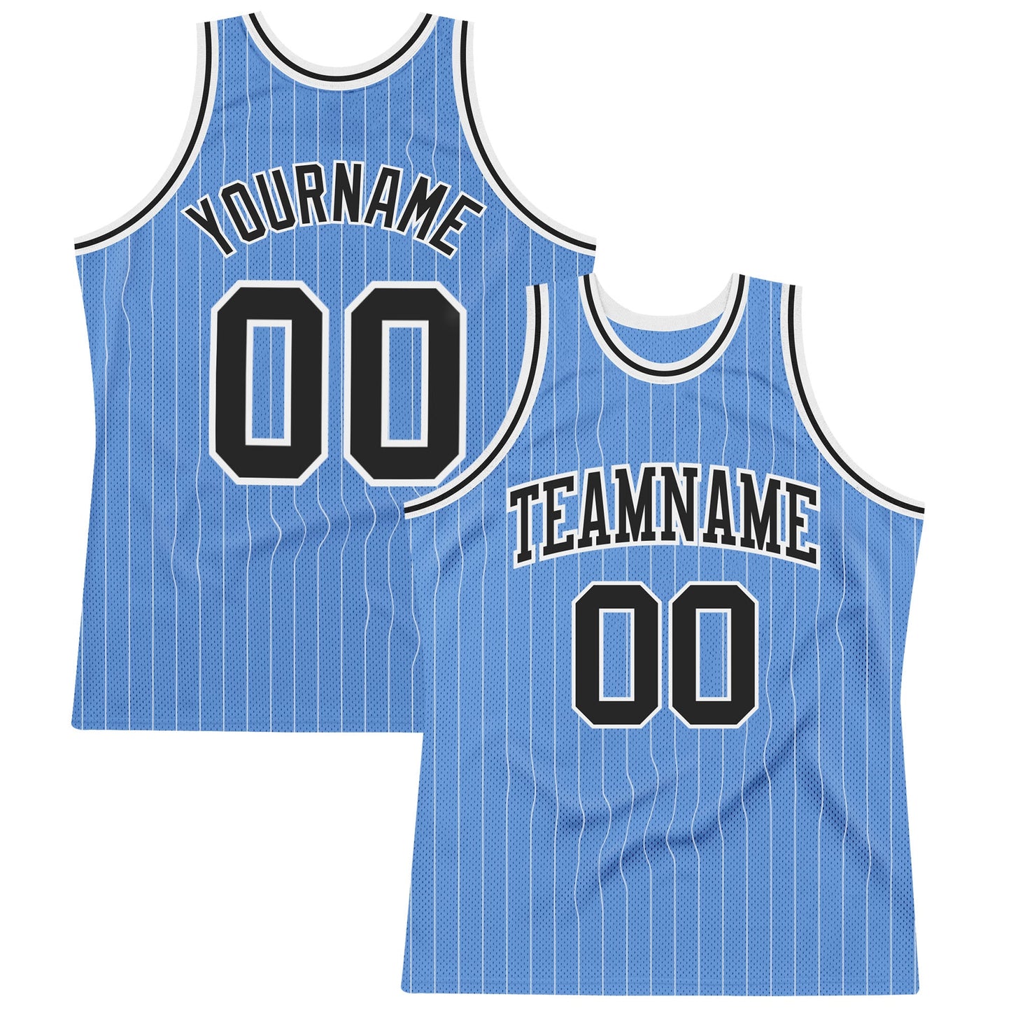 Custom Light Blue White Pinstripe Black Authentic Basketball Jersey - Sky-Custom