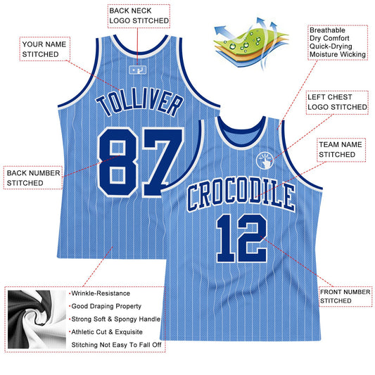 Custom Light Blue White Pinstripe Royal Authentic Basketball Jersey - Sky-Custom