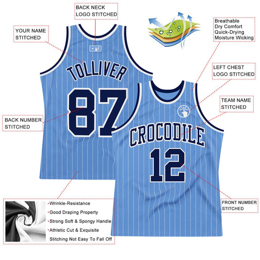 Custom Light Blue White Pinstripe Navy Authentic Basketball Jersey - Sky-Custom