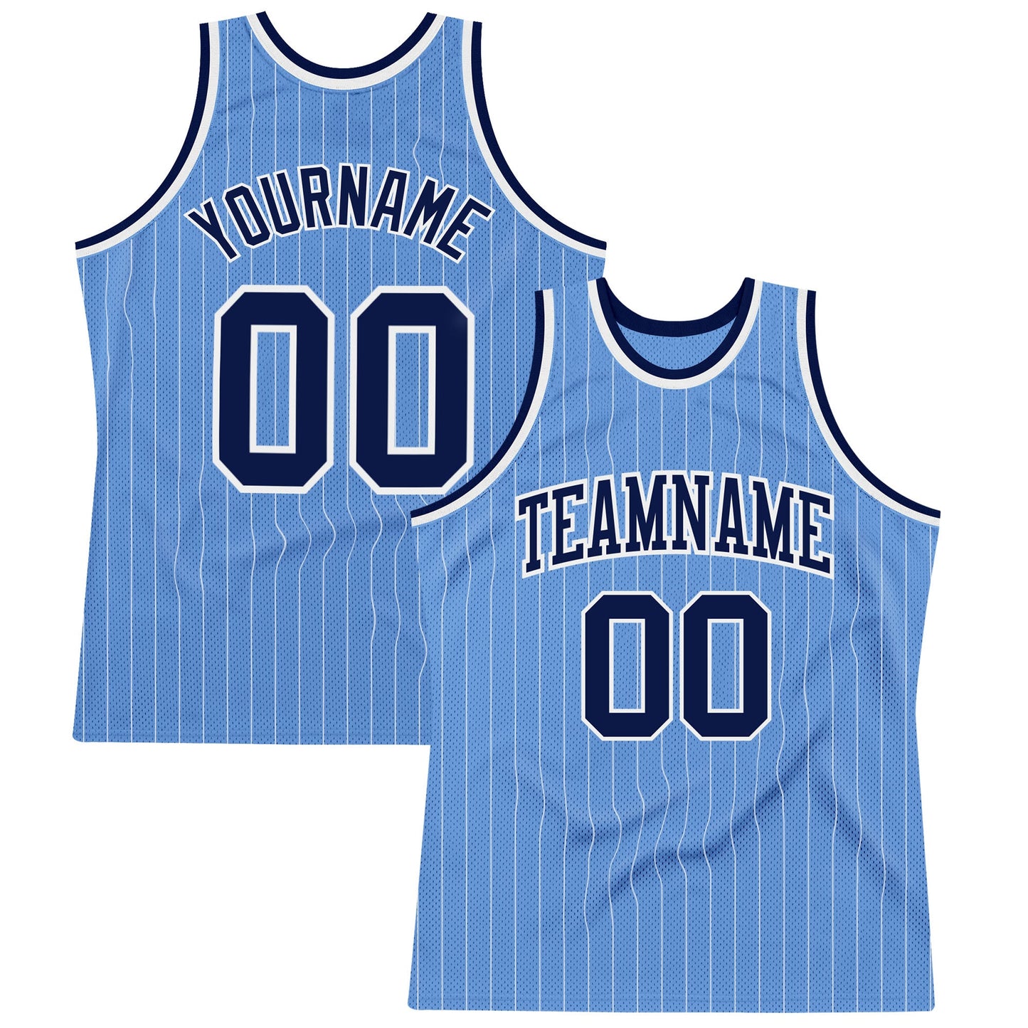 Custom Light Blue White Pinstripe Navy Authentic Basketball Jersey - Sky-Custom