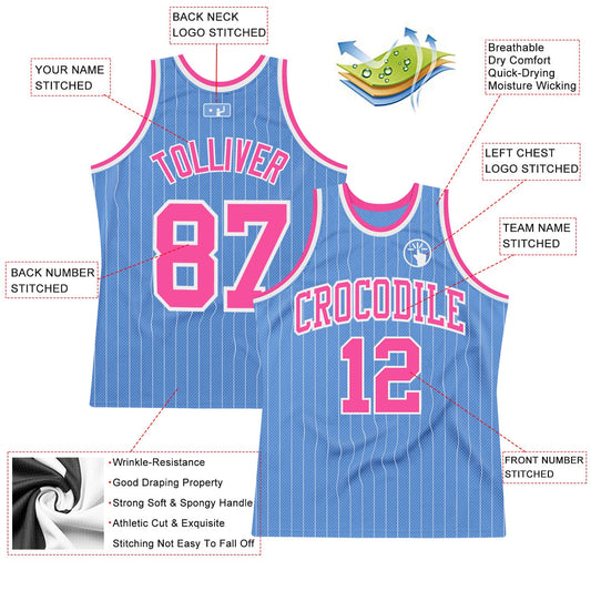 Custom Light Blue White Pinstripe Pink Authentic Basketball Jersey - Sky-Custom