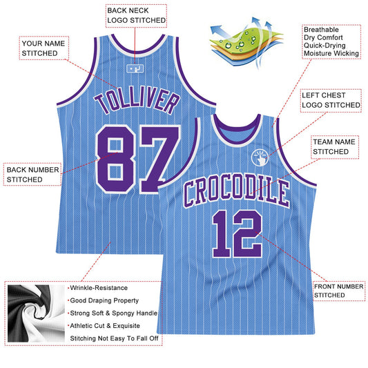 Custom Light Blue White Pinstripe Purple Authentic Basketball Jersey - Sky-Custom