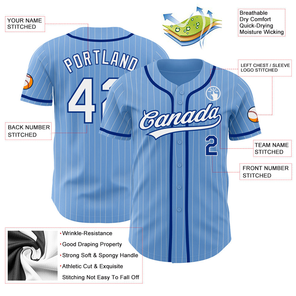 Custom Light Blue White Pinstripe Royal Authentic Baseball Jersey - Sky-Custom