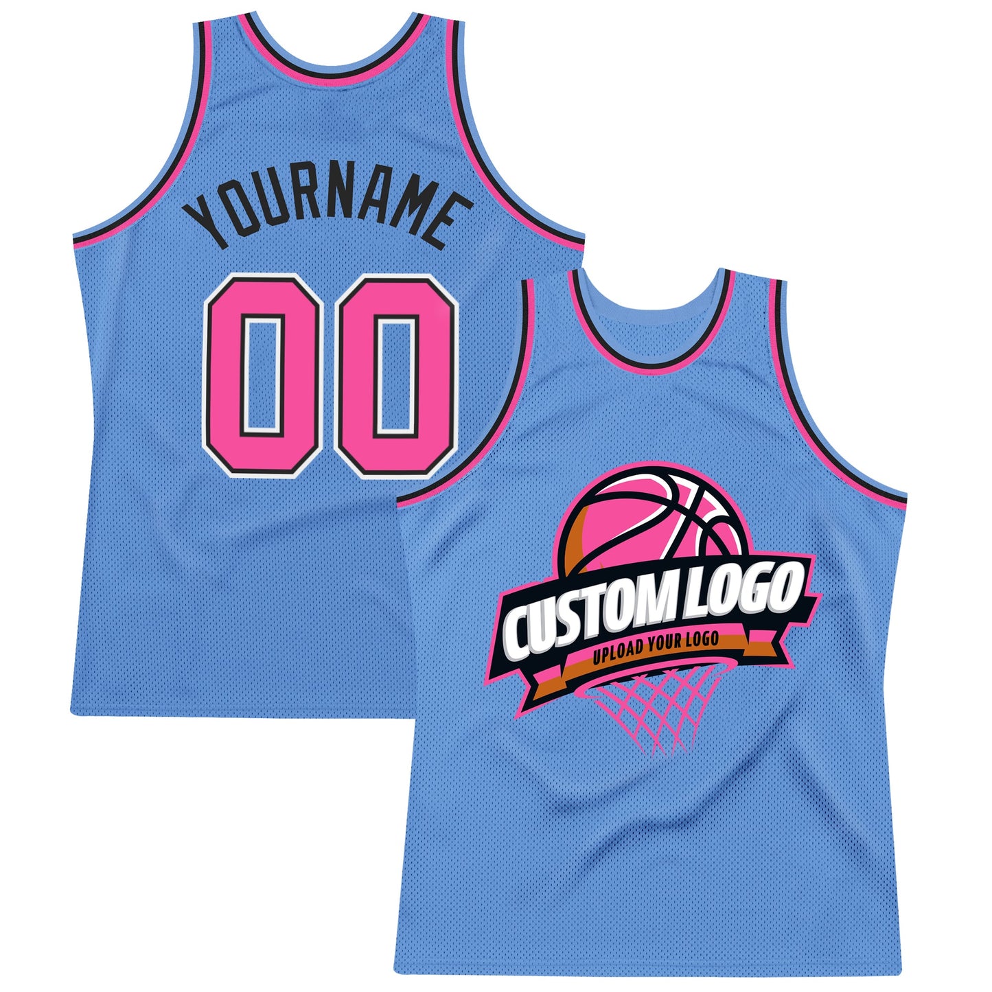 Custom Light Blue Pink-Black Authentic Throwback Basketball Jersey - Sky-Custom