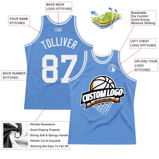 Custom Light Blue White Authentic Throwback Basketball Jersey - Sky-Custom