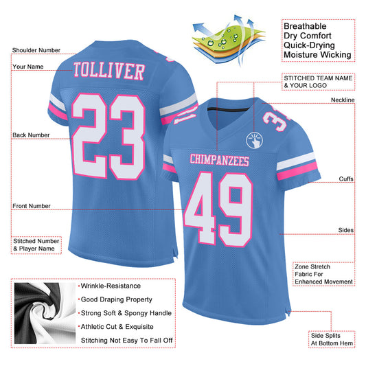 Custom Light Blue White-Pink Mesh Authentic Football Jersey - Sky-Custom