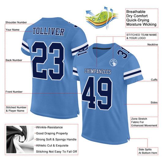 Custom Light Blue Navy-White Mesh Authentic Football Jersey - Sky-Custom
