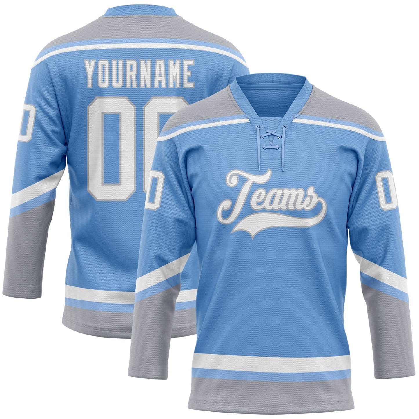 Custom Light Blue White-Gray Hockey Lace Neck Jersey - Sky-Custom