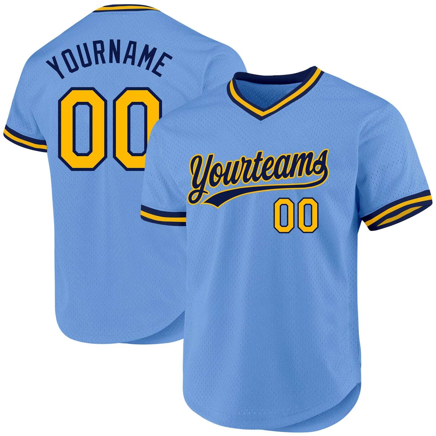 Custom Light Blue Gold-Navy Authentic Throwback Baseball Jersey - Sky-Custom