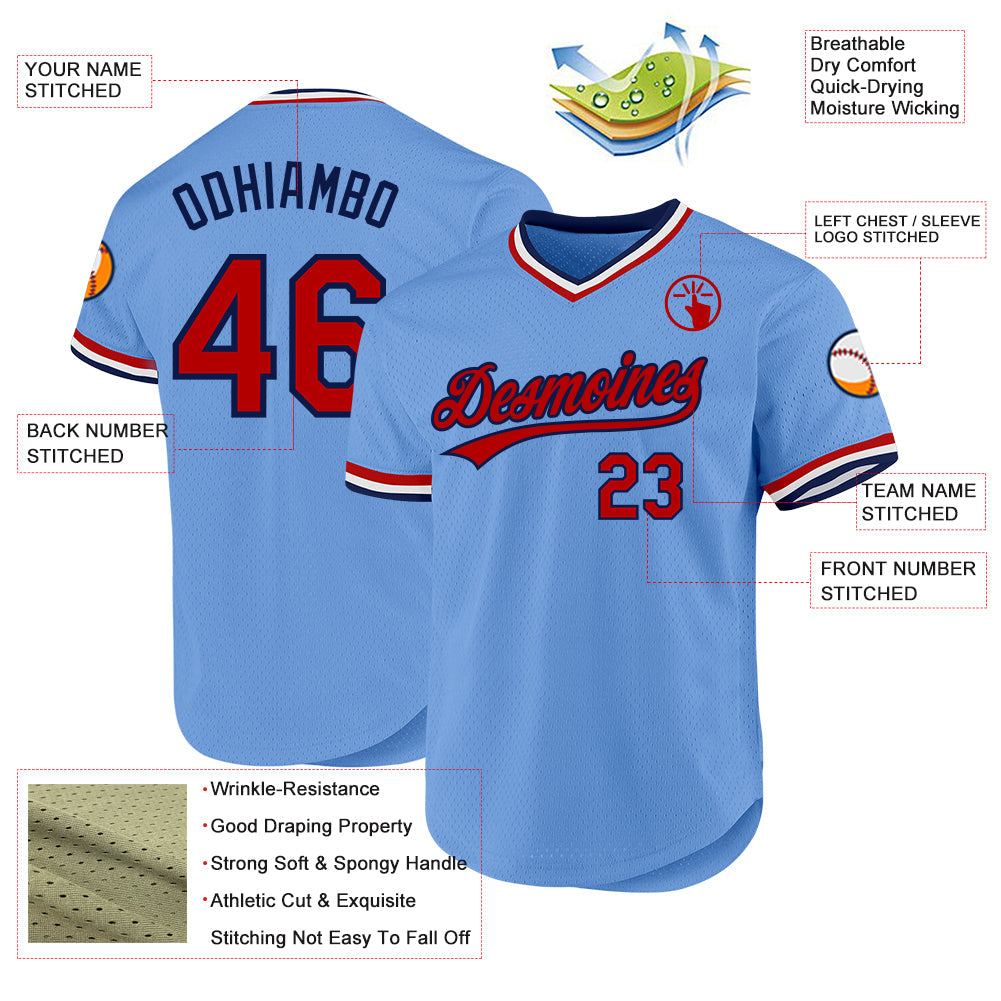 Custom Light Blue Red-Navy Authentic Throwback Baseball Jersey - Sky-Custom