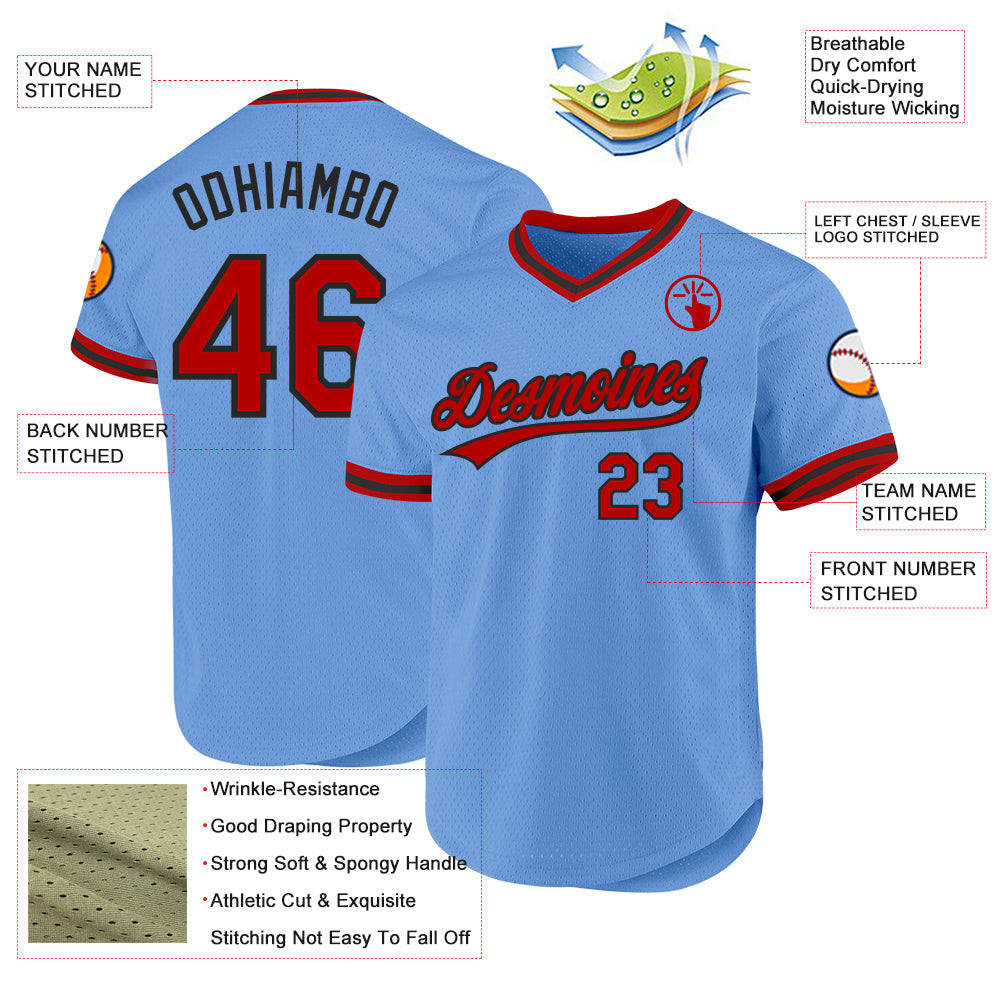 Custom Light Blue Red-Black Authentic Throwback Baseball Jersey - Sky-Custom