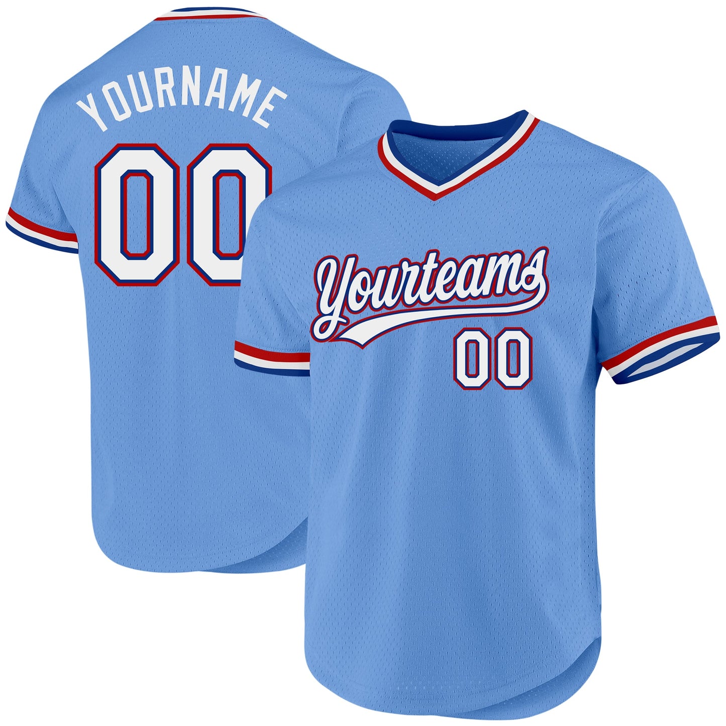 Custom Light Blue Royal-Red Authentic Throwback Baseball Jersey - Sky-Custom