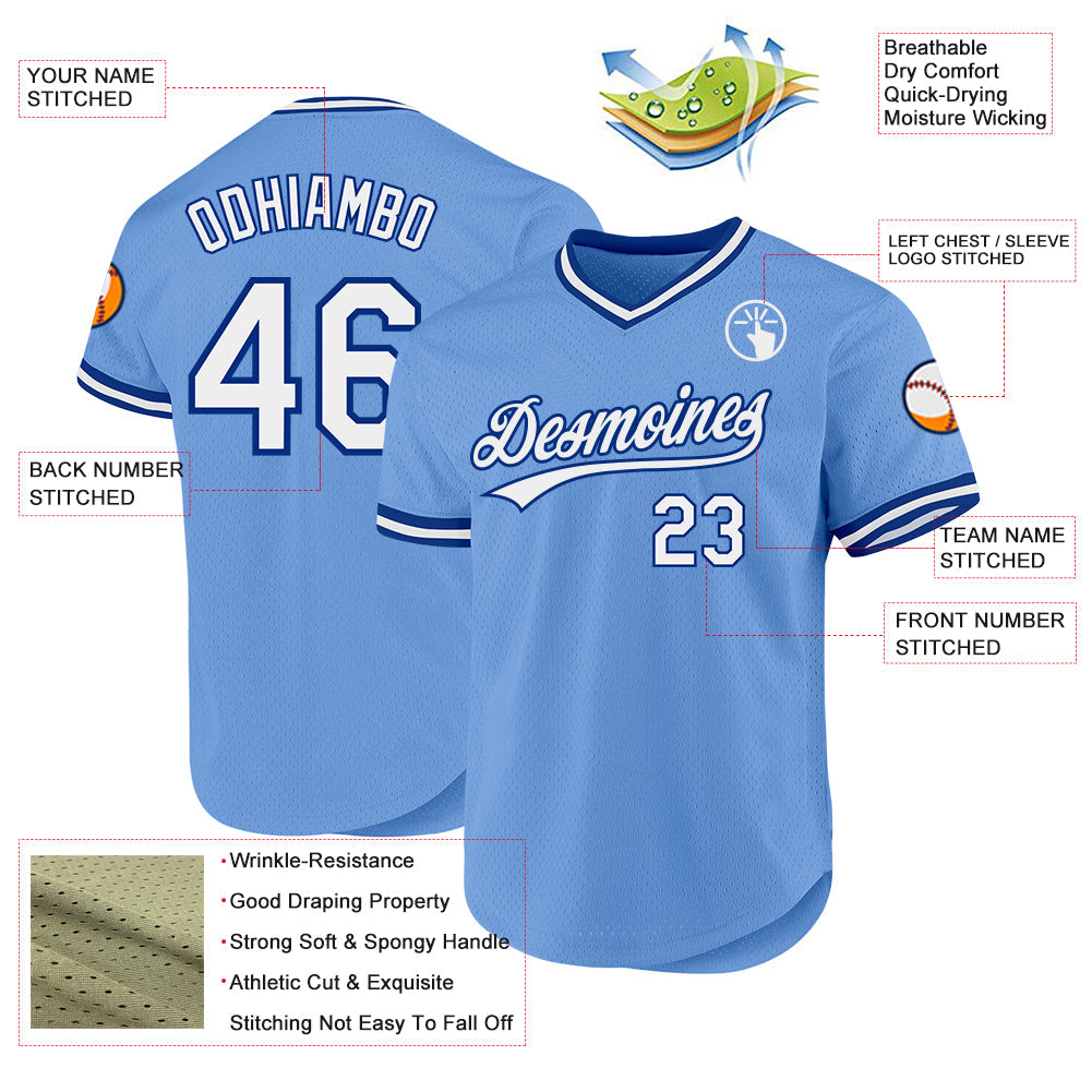 Custom Light Blue White-Royal Authentic Throwback Baseball Jersey - Sky-Custom