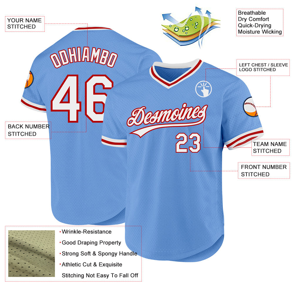 Custom Light Blue White-Red Authentic Throwback Baseball Jersey - Sky-Custom