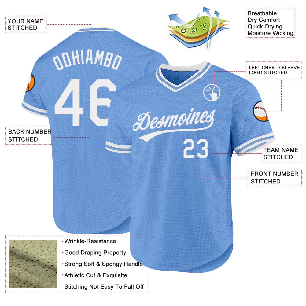 Custom Light Blue White Authentic Throwback Baseball Jersey - Sky-Custom